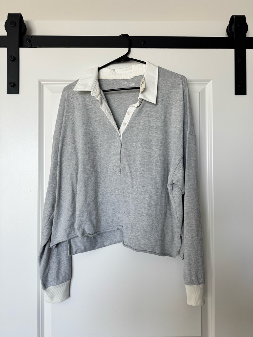 aerie Gray Pullover with White Button Collar